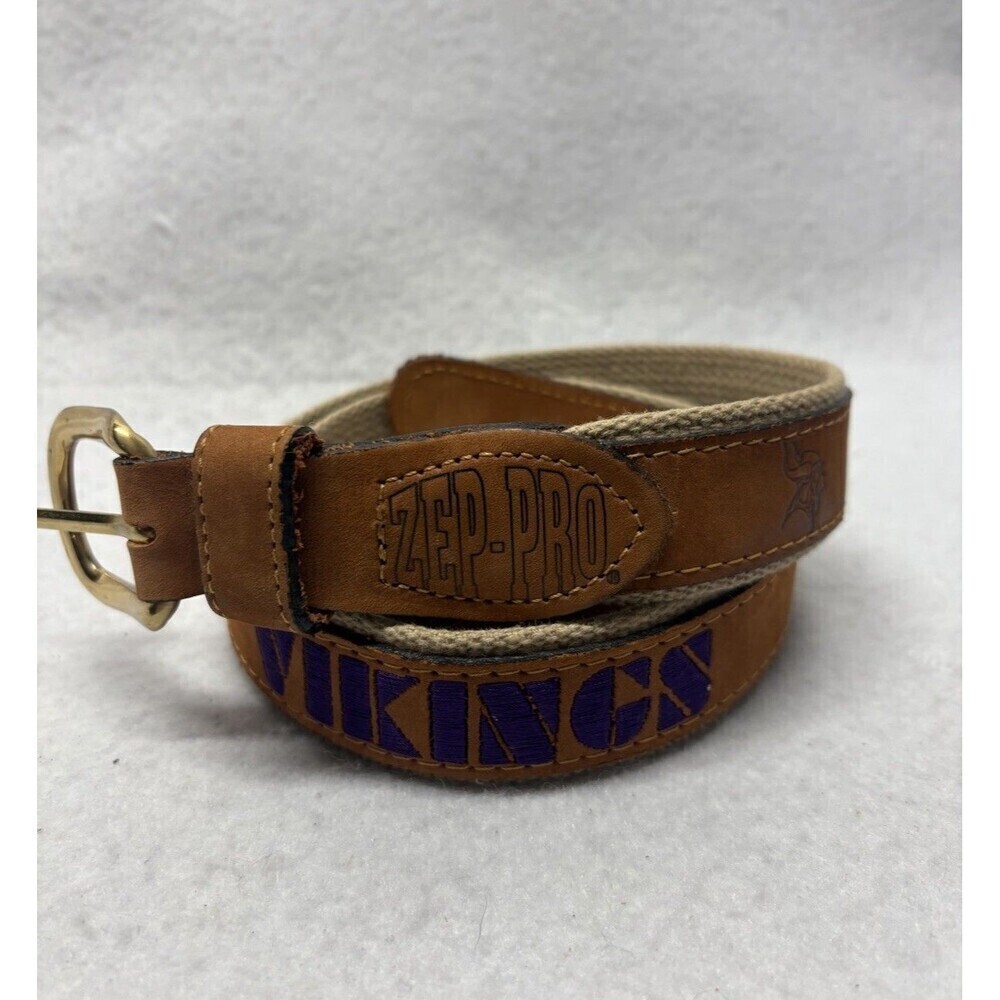 Zep-Pro Minnesota Vikings Football NFL Leather Canvas Brass Belt Size 36 USA